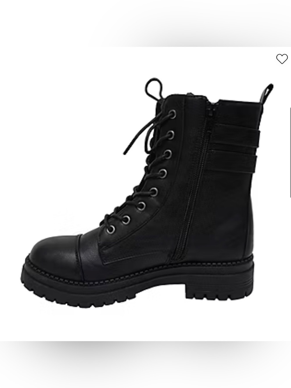 Women’s Black Lace-Up Combat Boots with Buckle Accent-NEW - Picture 3 of 7